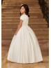 Short Sleeves Ivory Satin Lace Charming Flower Girl Dress